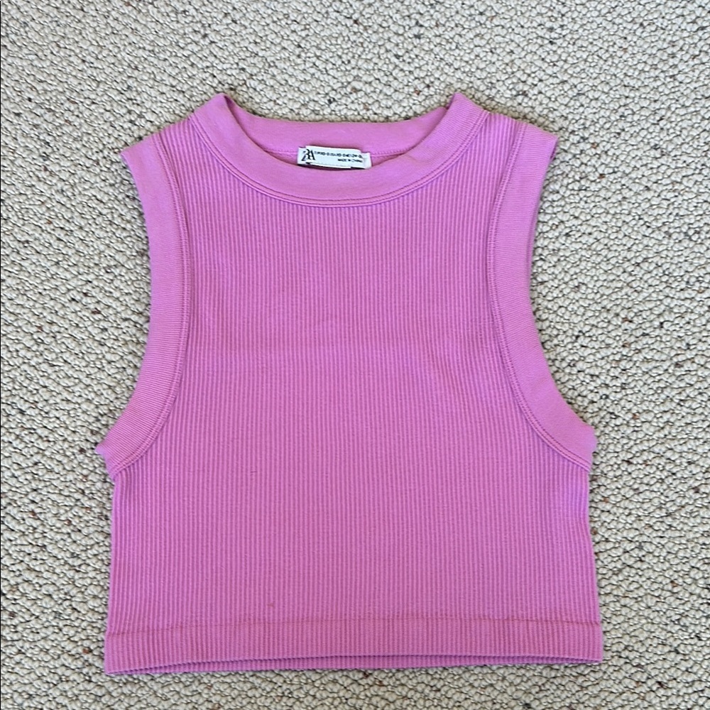 Zara Pink Ribbed Sleeveless Crop Top